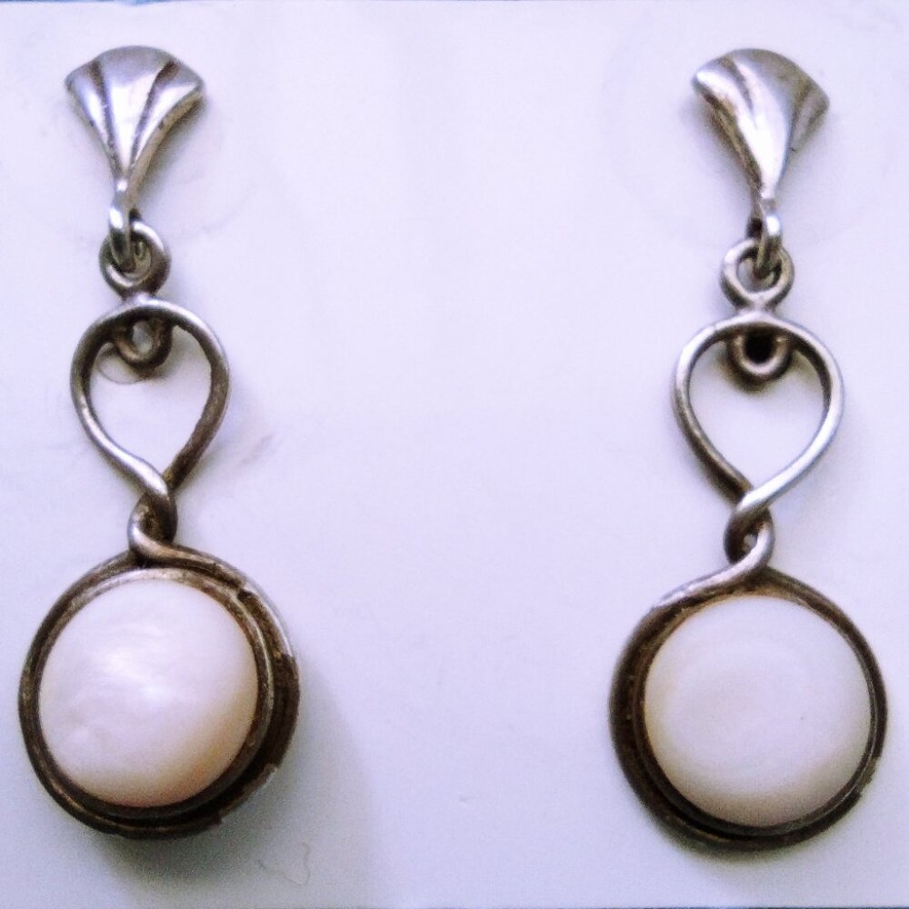 Vintage 925 Silver White Stone Drop Earrings Hand Crafted